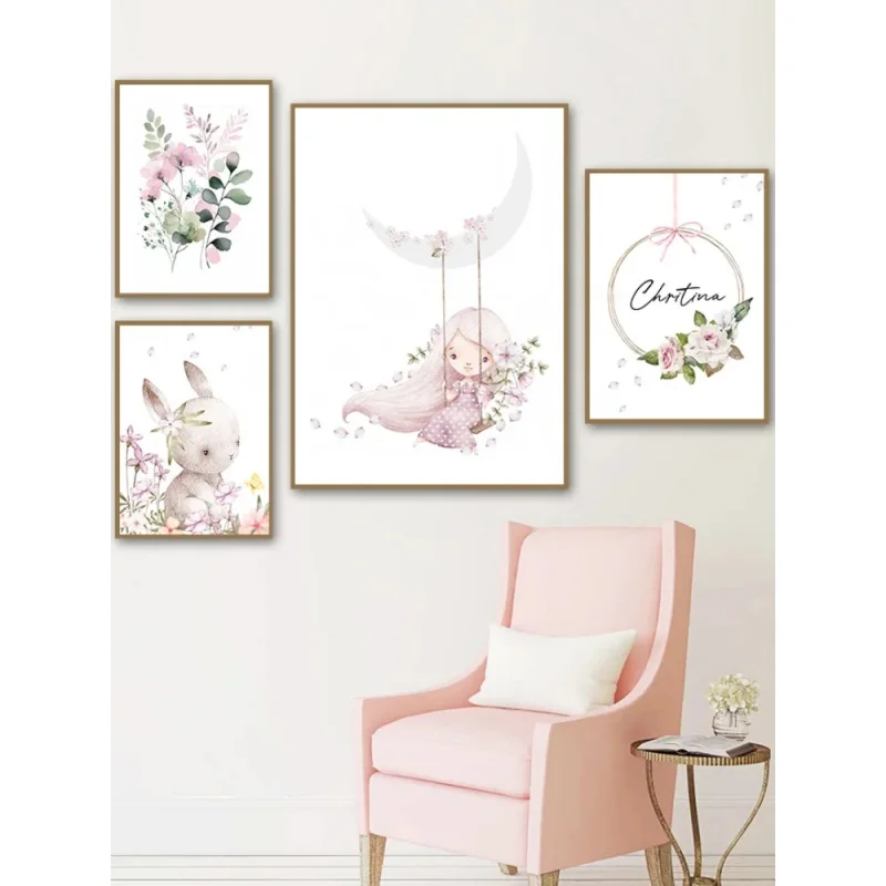 Resin Art On Wall - لوحة جدارية بتصميم كرتوني إسكندنافي، أرنب