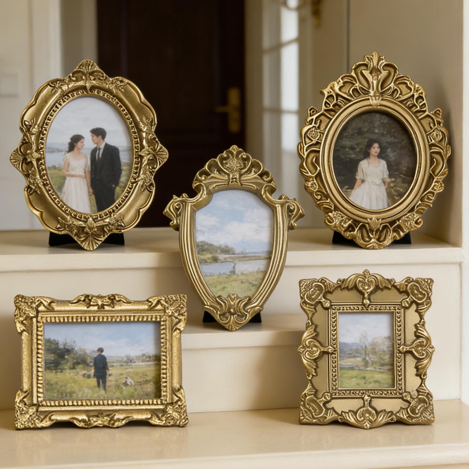 5/9 قطع إطارات صور ذهبية عتيقة - مراجعة Resin Art Photo Frame وسعره